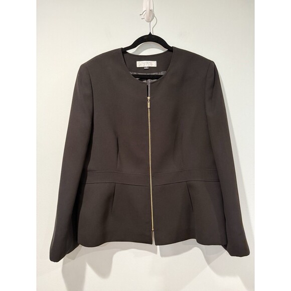 Tahari Zip Front Blazer Women 18 Black Structured Lined Career Business Workwear - Picture 1 of 6